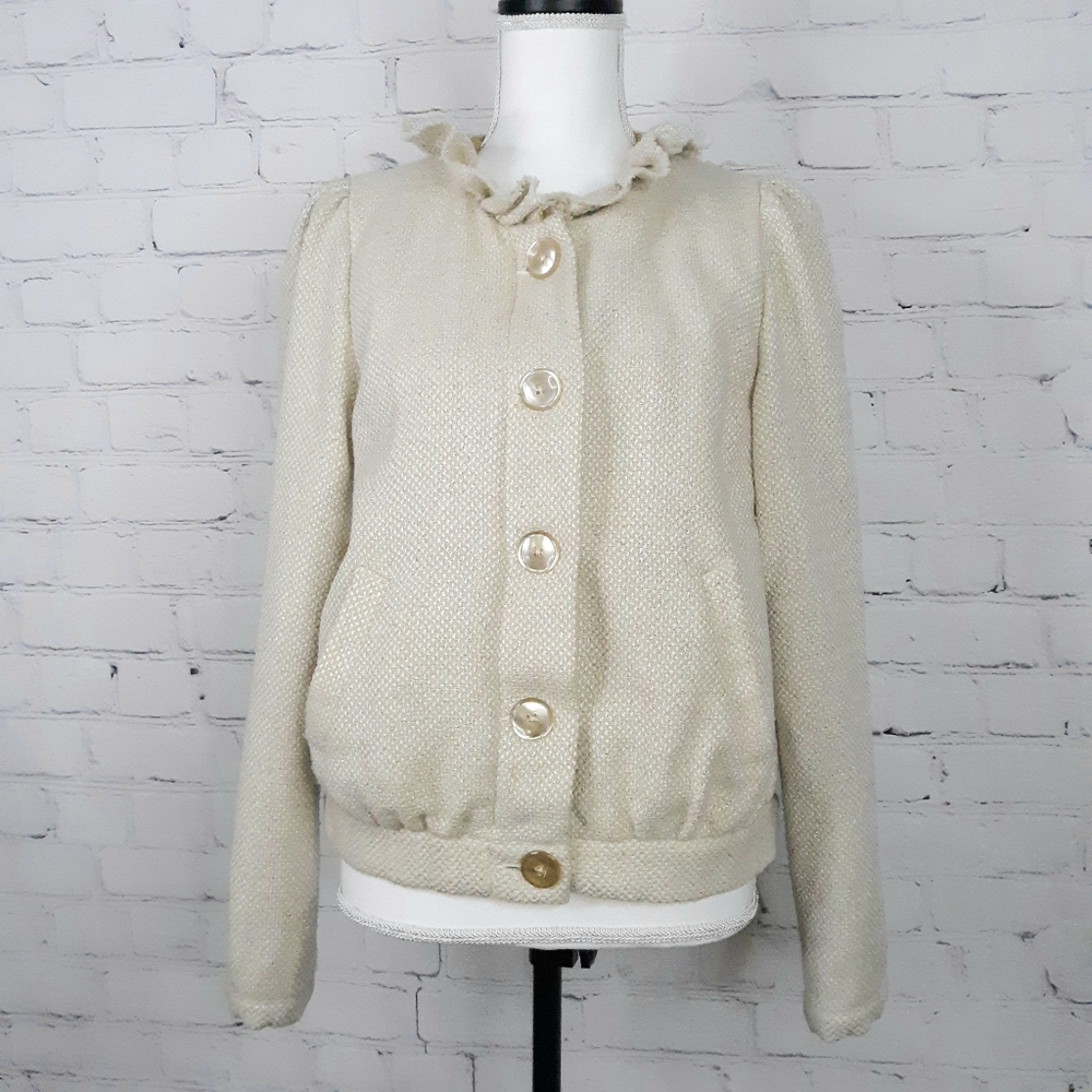 UO KIMCHI BLUE Cream Tweed Victorian Collar Jacket
